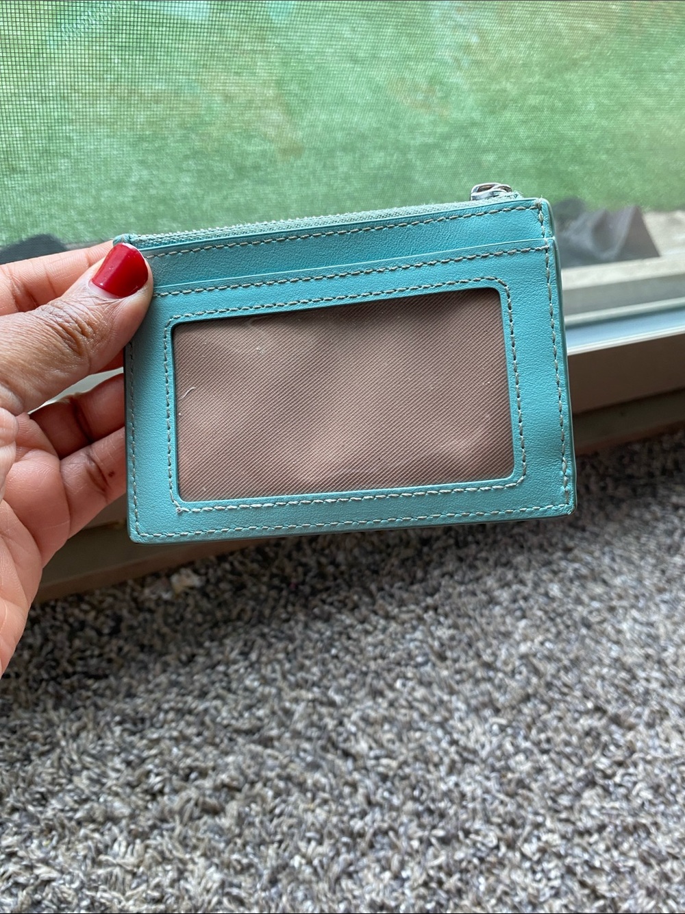 Coach Turquoise Signature Canvas Card Case with Key Chain - Picture 3 of 4